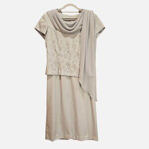 Dressbarn Womens 8 Formal light gray dress elegant brocade chiffon wedding Party